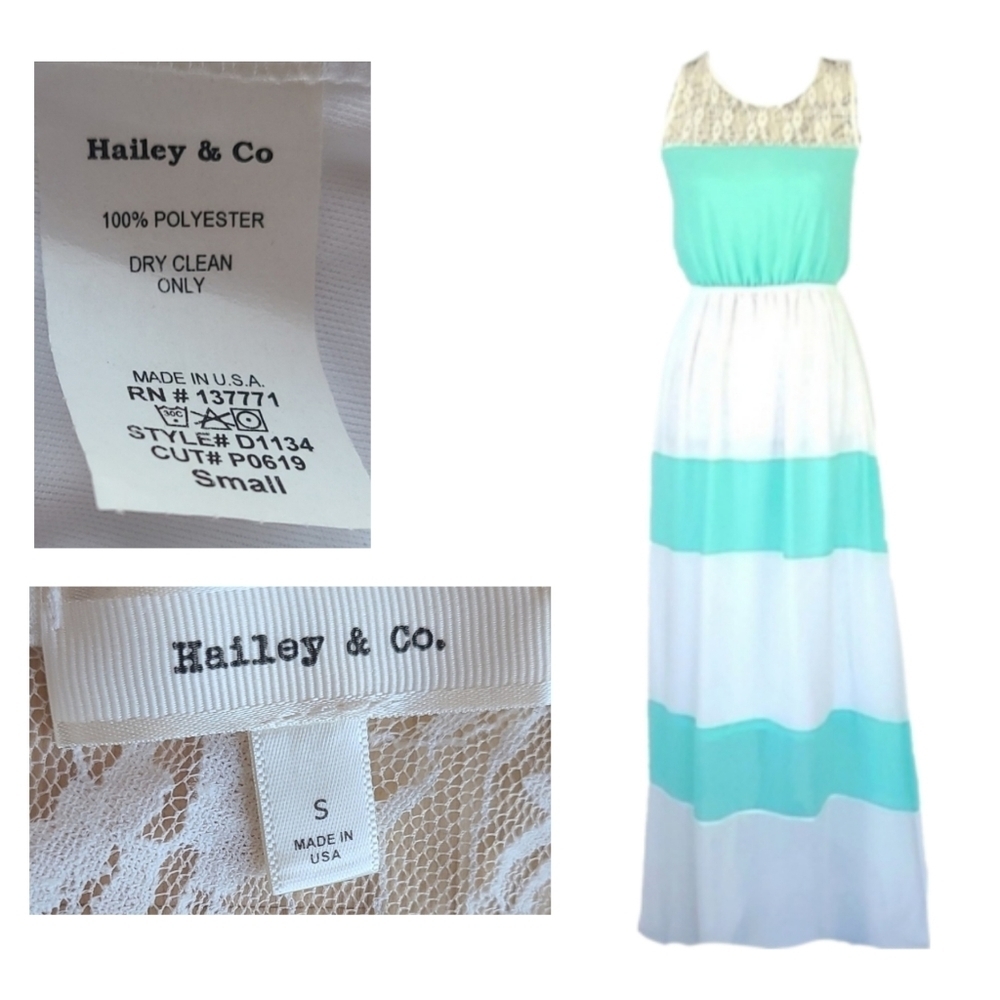 Y2K Vintage Maxi Dress Lace Bust White Turquoise Blue Color Block Dress - Picture 6 of 8